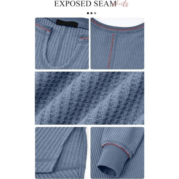 PRETTYGARDEN Waffle Knit V Neck Long Sleeve Tunic Top Oversized Split Hem - Picture 4 of 7